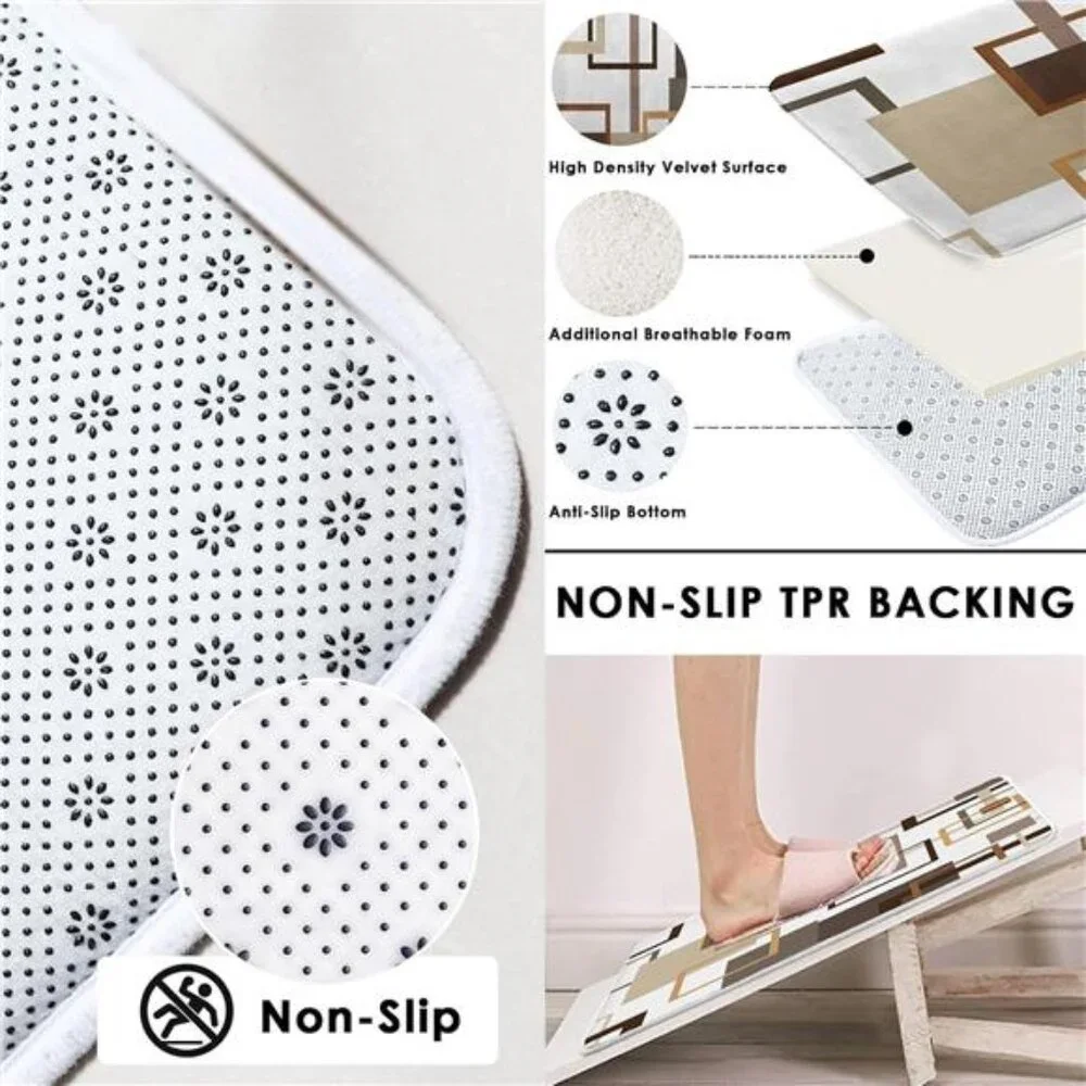 Brown Shower Curtain Set 4 Piece Bathroom Rug Toilet Lid Cover Geometric Modern